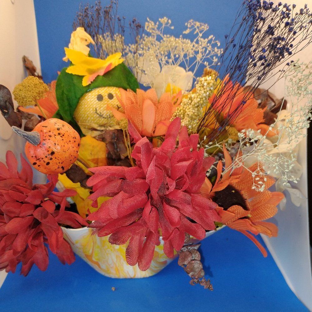 Hand Crafted Floral Table Centerpiece Fall Sunflower Flower Vinyl Record